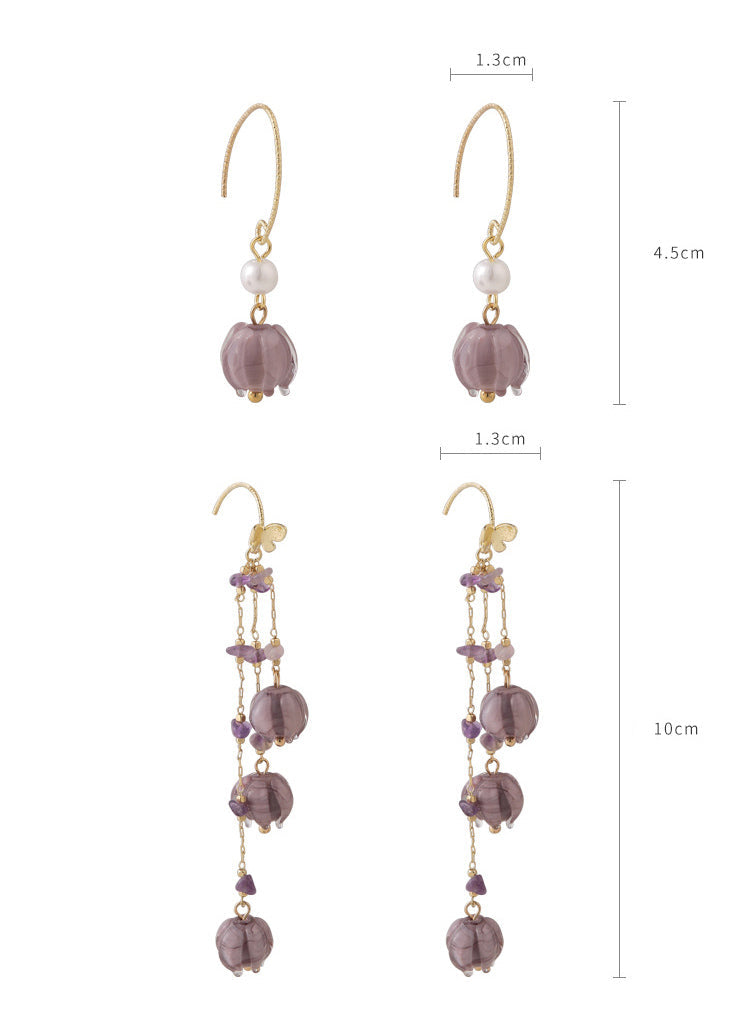 Smoky Purple Lily of the Orchid Flower Tassel Earrings