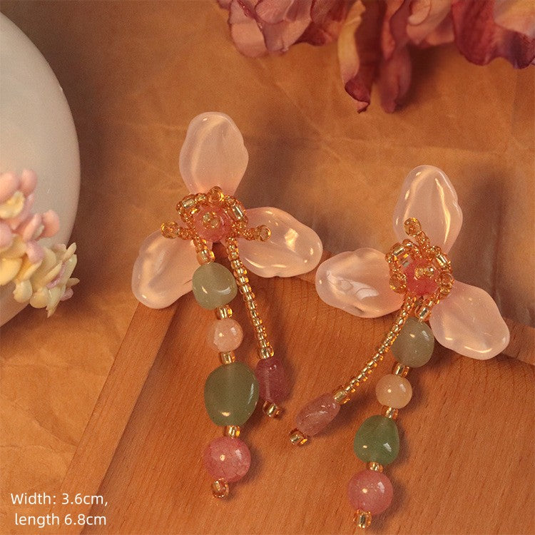 Natural Stone Flower Antique Style Earrings Hairpin