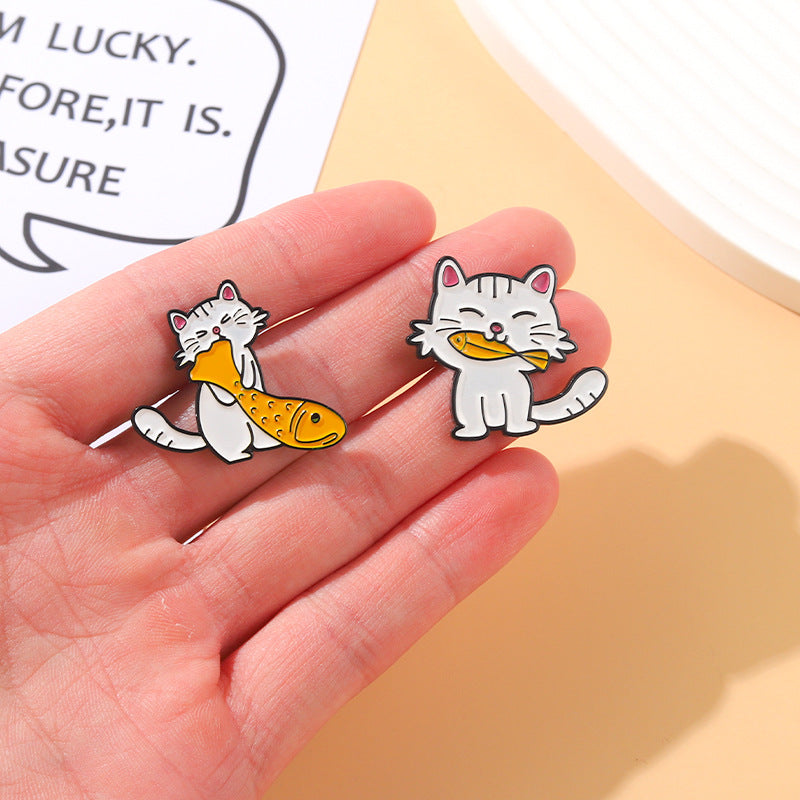 Cute Cat Eating Fish Pins