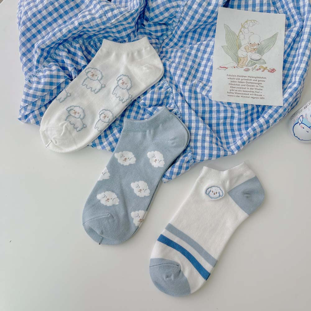 Summer Curly Puppy Blue Short Socks