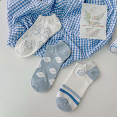 Summer Curly Puppy Blue Short Socks