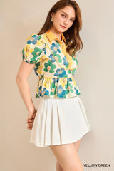 Floral Print Puff Sleeve Cropped Blouse