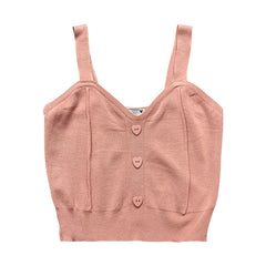 Heart Button Cropped Knit Tank Top