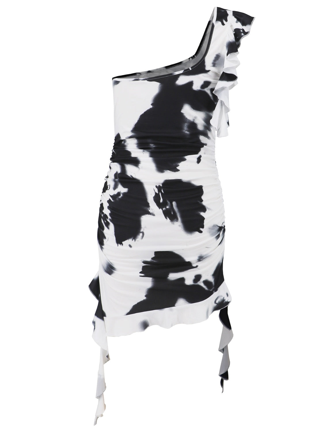 Ruffled Single Shoulder Mini Dress