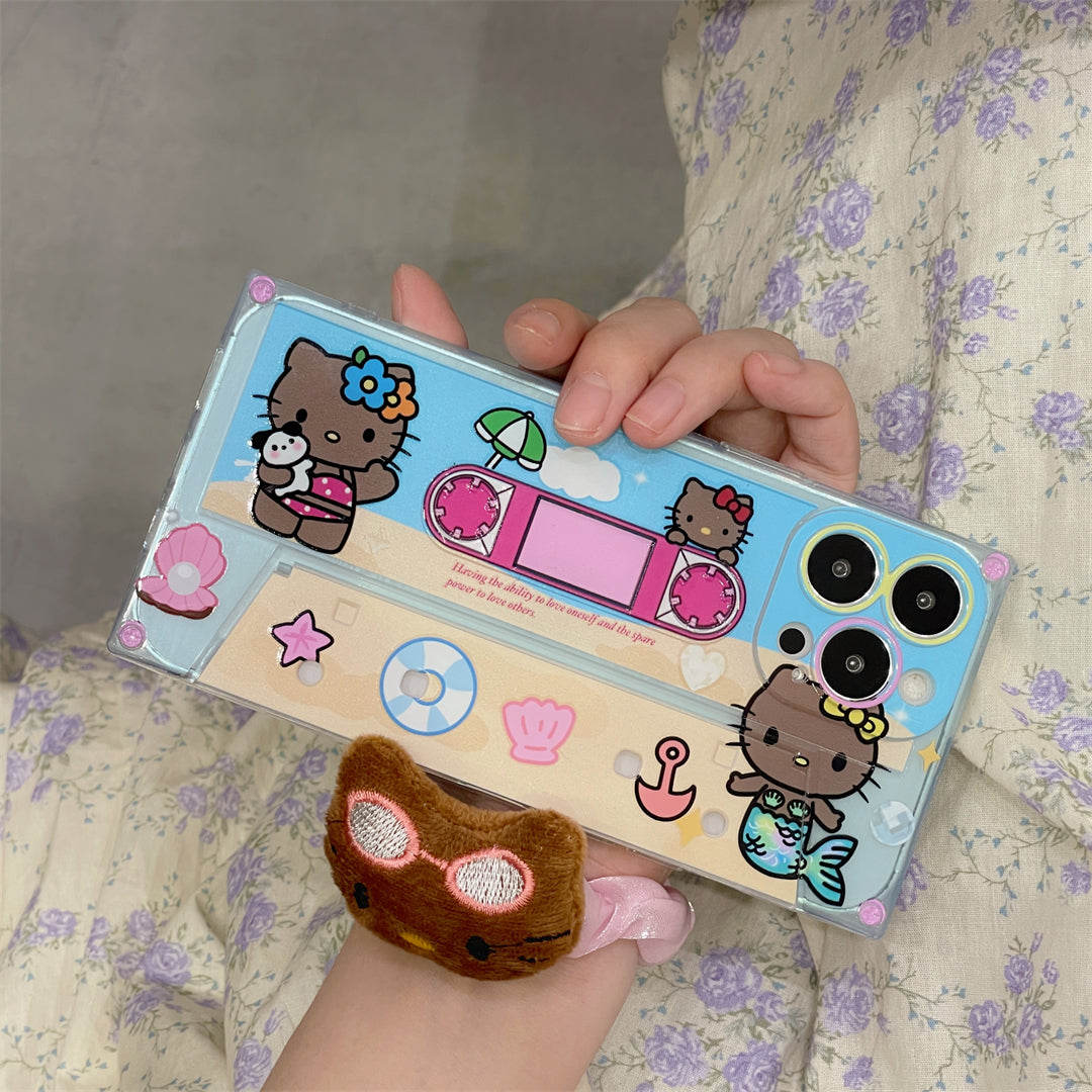 Kawaii Tanned Cat Magnetic Tape Holder Phone Case