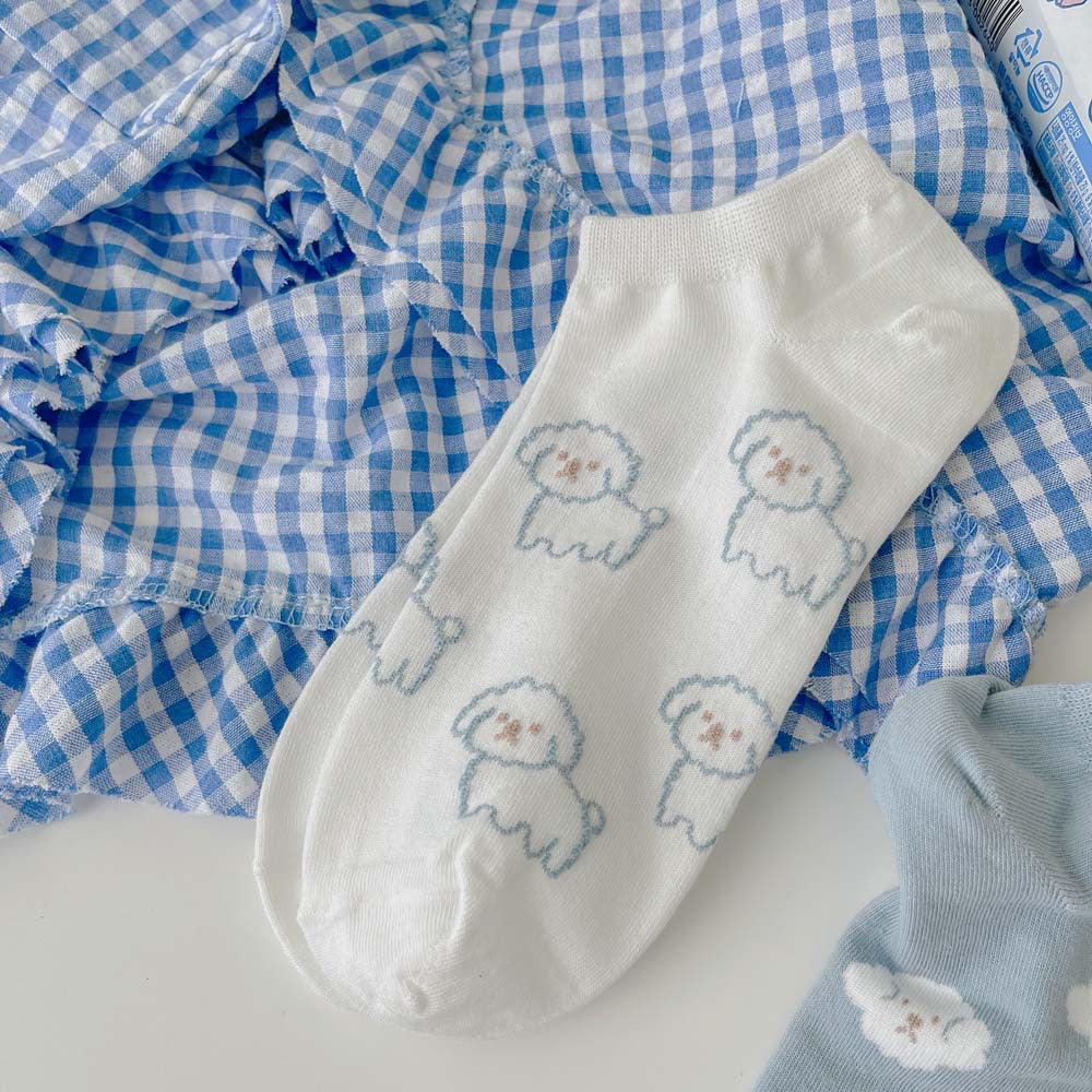 Summer Curly Puppy Blue Short Socks