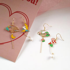 Cute Crane Fan Earrings