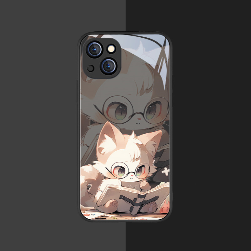 Kawaii Cartoon Reading Cat Couple Phone Case