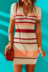 Contrast Striped Short Sleeve Mini Dress