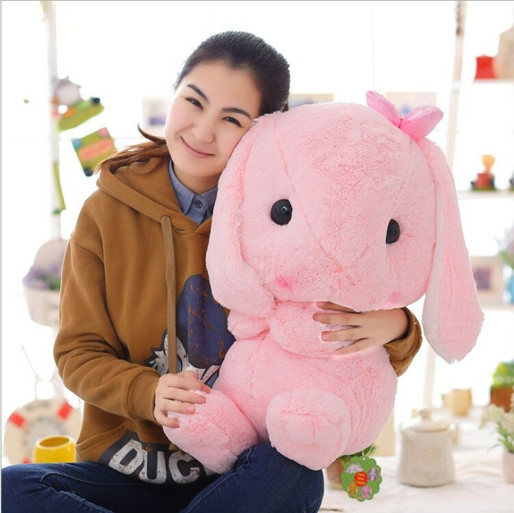 75cm Kawaii Soft Lop Rabbit Plush Toy Pink Stuffed Plush Rabbit Doll Graduation Game Toys for Children Educational Birthday Gift