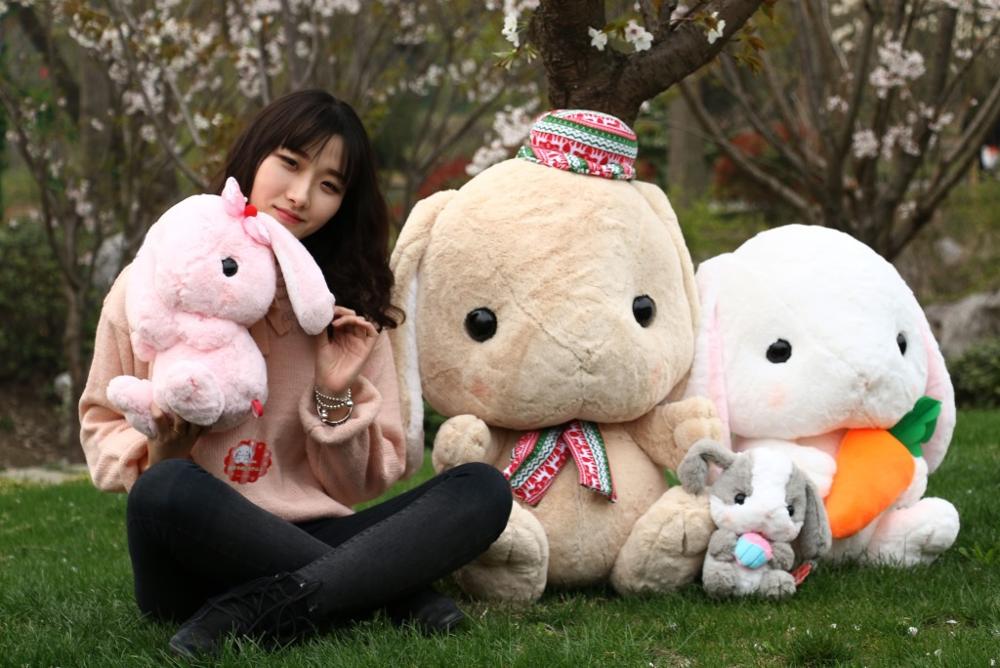 75cm Kawaii Soft Lop Rabbit Plush Toy Pink Stuffed Plush Rabbit Doll Graduation Game Toys for Children Educational Birthday Gift