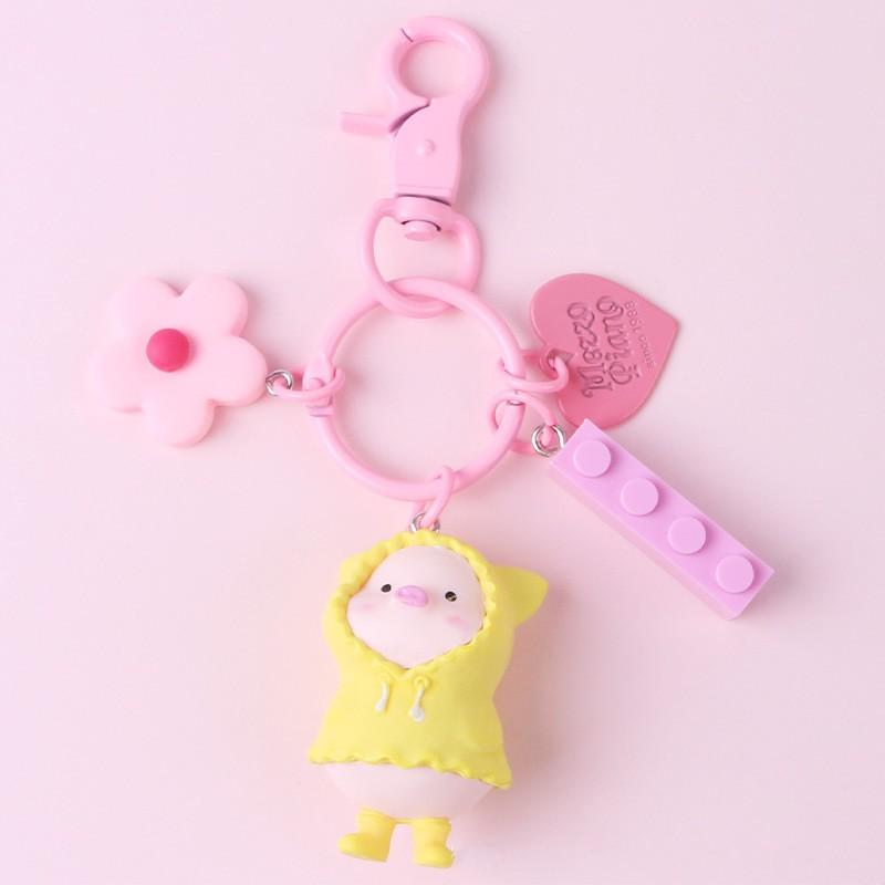 Kawaii Pig Flower Keychain