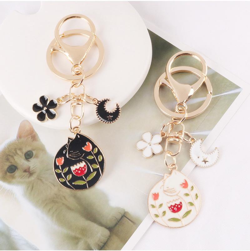 Cat Moon Flower Keychain