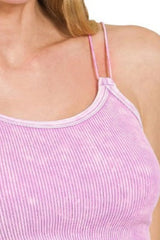 Zenana Washed Ribbed Seamless Double Strap Brami