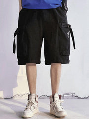 Drawstring Pocket Embroidery Shorts