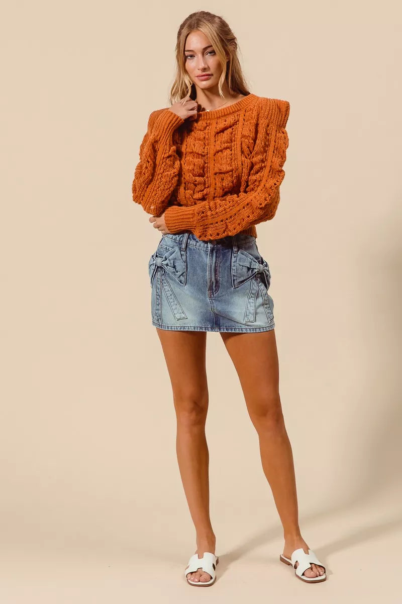 Bow Knot Pocket Denim Mini Skirt