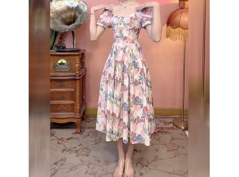 Dalila Floral Pearl Decorated Vintage-Inspired Dress