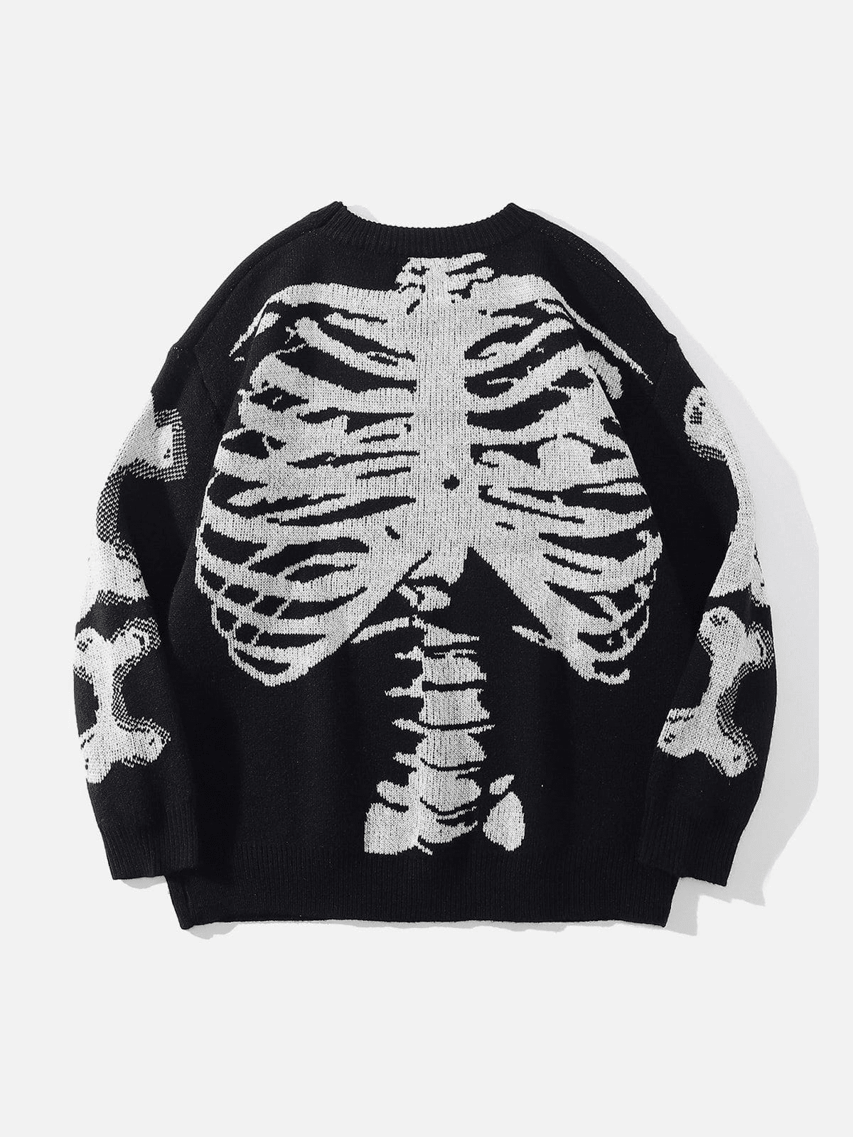 Dark Skeleton Print Knitted Sweater