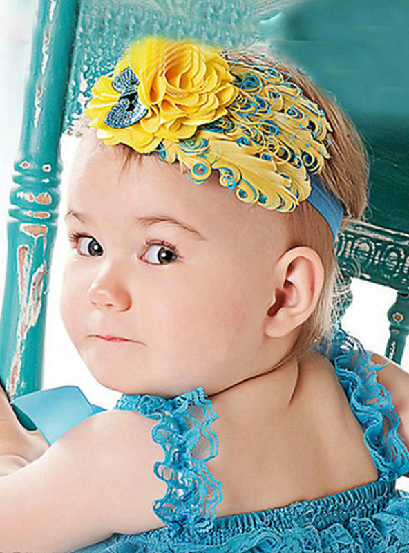 1pcs Baby Hair Band Feather Flower Hair Bow Head