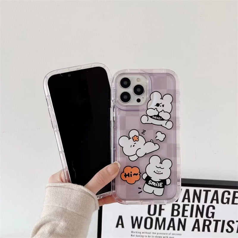 Cartoon Purple Plaid Bear Phone Case