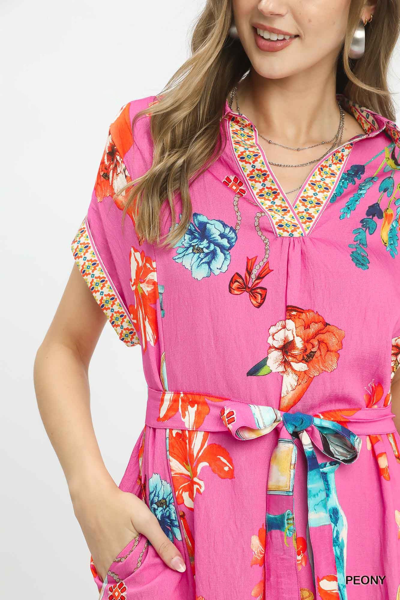 Floral Print Mini Dress with Belt
