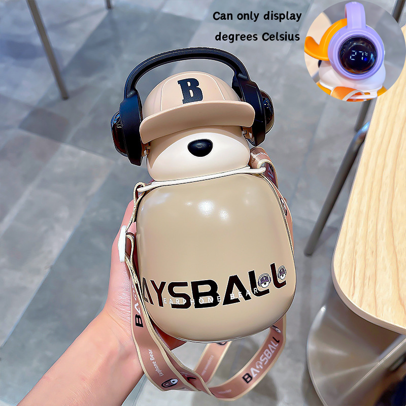 Kawaii Cartoon Headphone Bear Insulated Straw Bottle