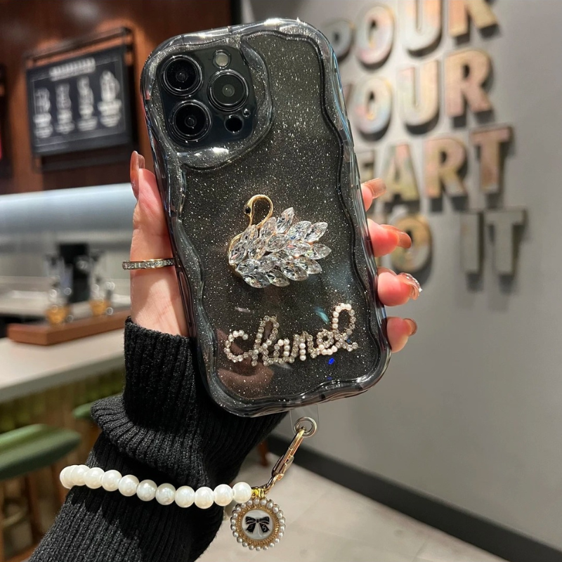 Creative Rhinestone Swan Phone Case