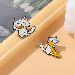 Cute Cat Eating Fish Pins