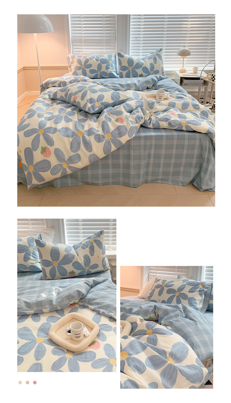 Blue Flower Strawberry/Cherry Bedding Set