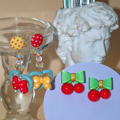 Color Polka Dot Bow Heart Earrings