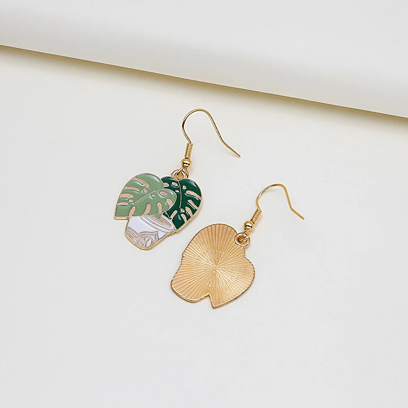 Cartoon Potted Green Plants Earrings