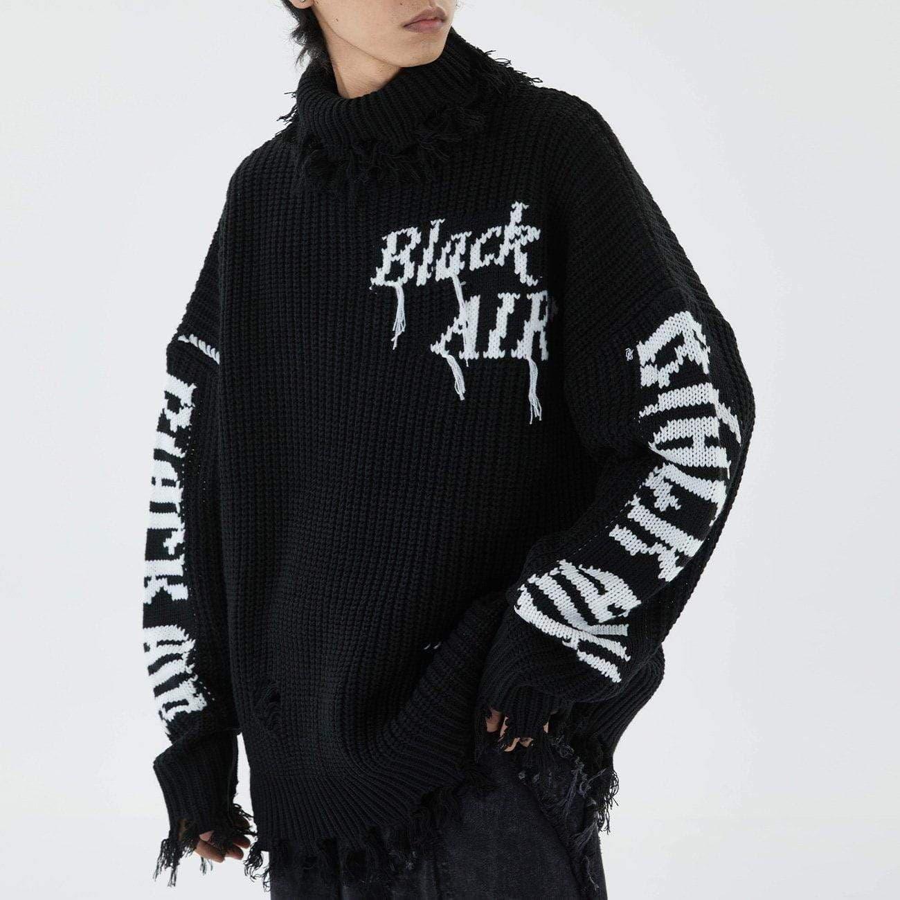 Ripped Embroidery Turtleneck Sweater