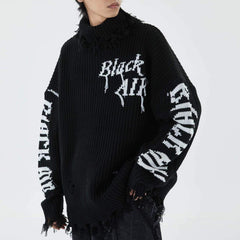 Ripped Embroidery Turtleneck Sweater