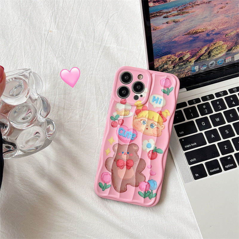 Cute Pink Oil Painting Bear Phone Case