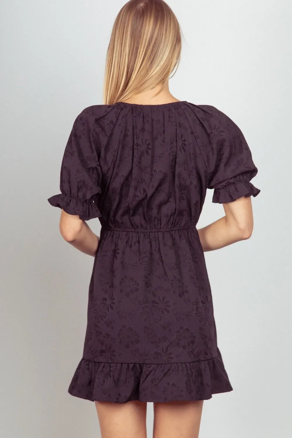 Floral Textured Woven Ruffled Mini Dress