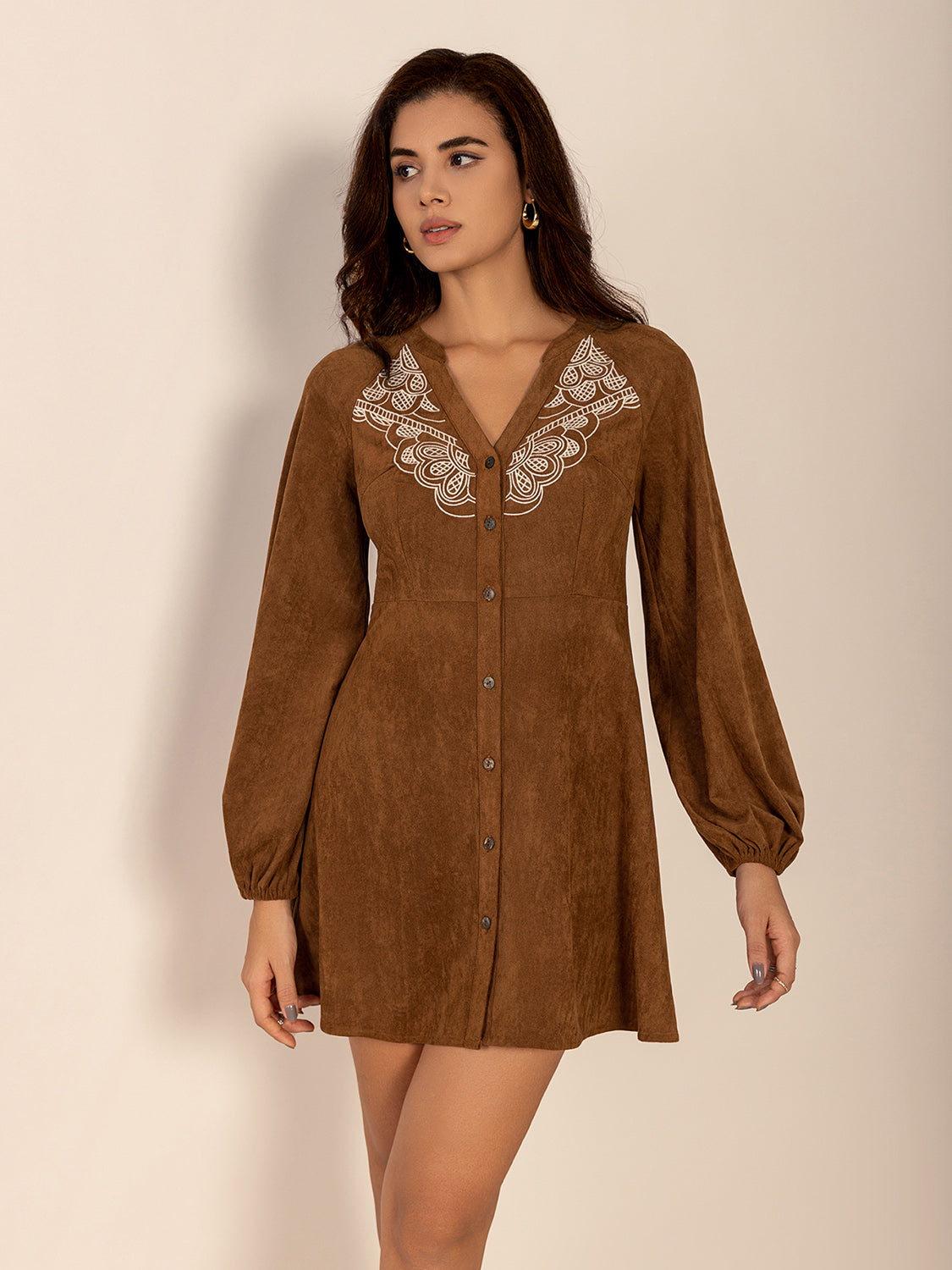 Button Down Long Sleeve Mini Dress