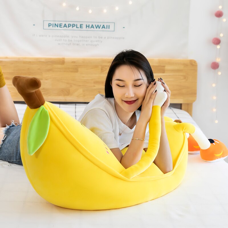 80-135cm Giant Soft Cartoon Banana pillow Plush Toys Stuffed Fruit Cushion Pillow Creative Girls Valentine's Gift Plush Toy Doll