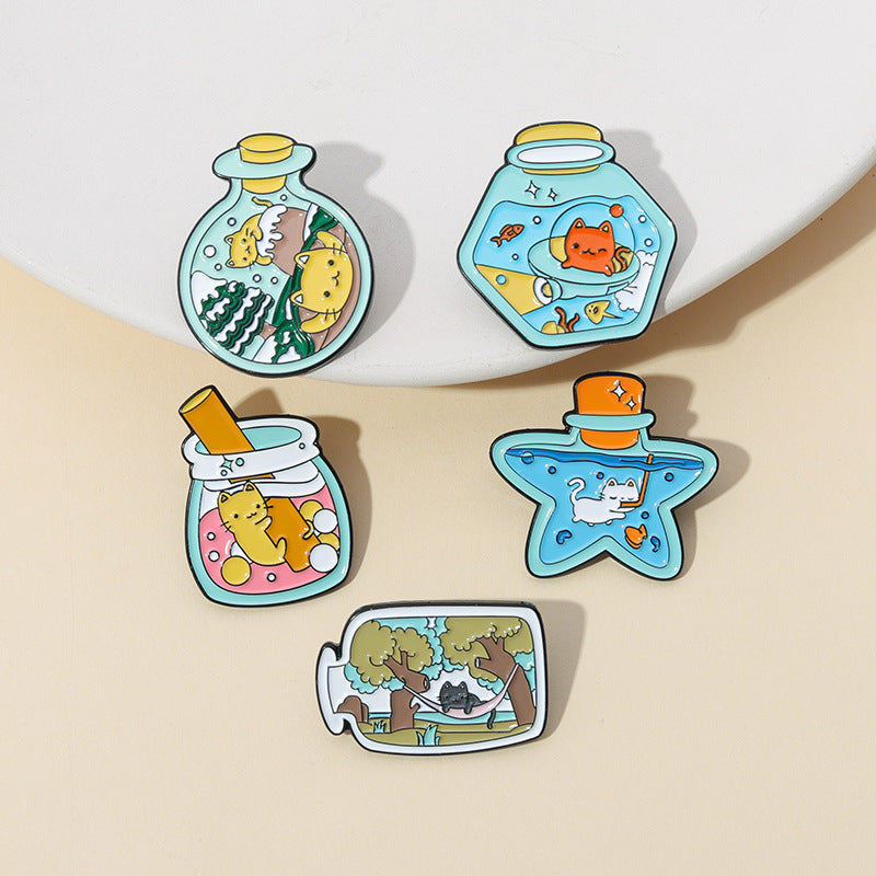 Cartoon Drift Bottle Cat Pins