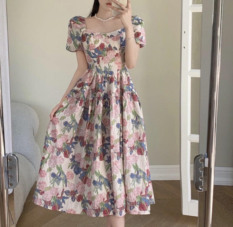 Dalila Floral Pearl Decorated Vintage-Inspired Dress