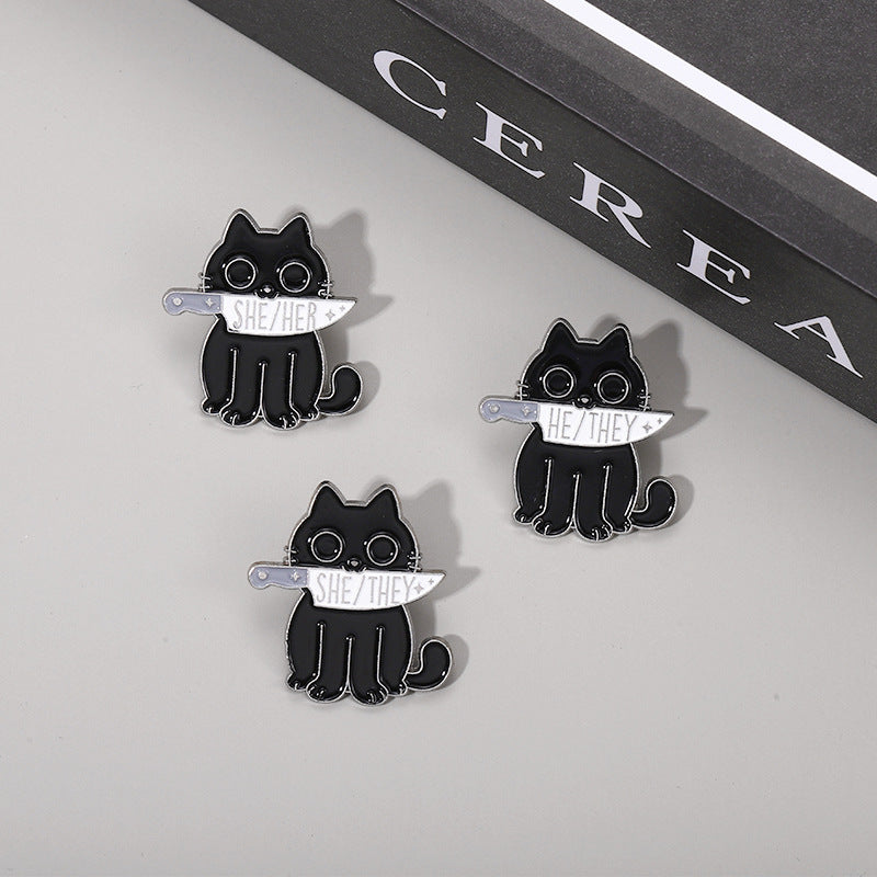 Cartoon Black Cat Pins