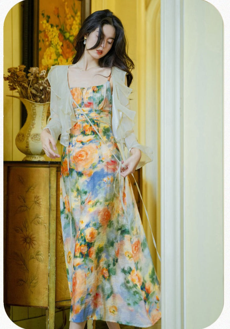 Summer Garden 2-Piece Floral Print Cottagecore Dress Set