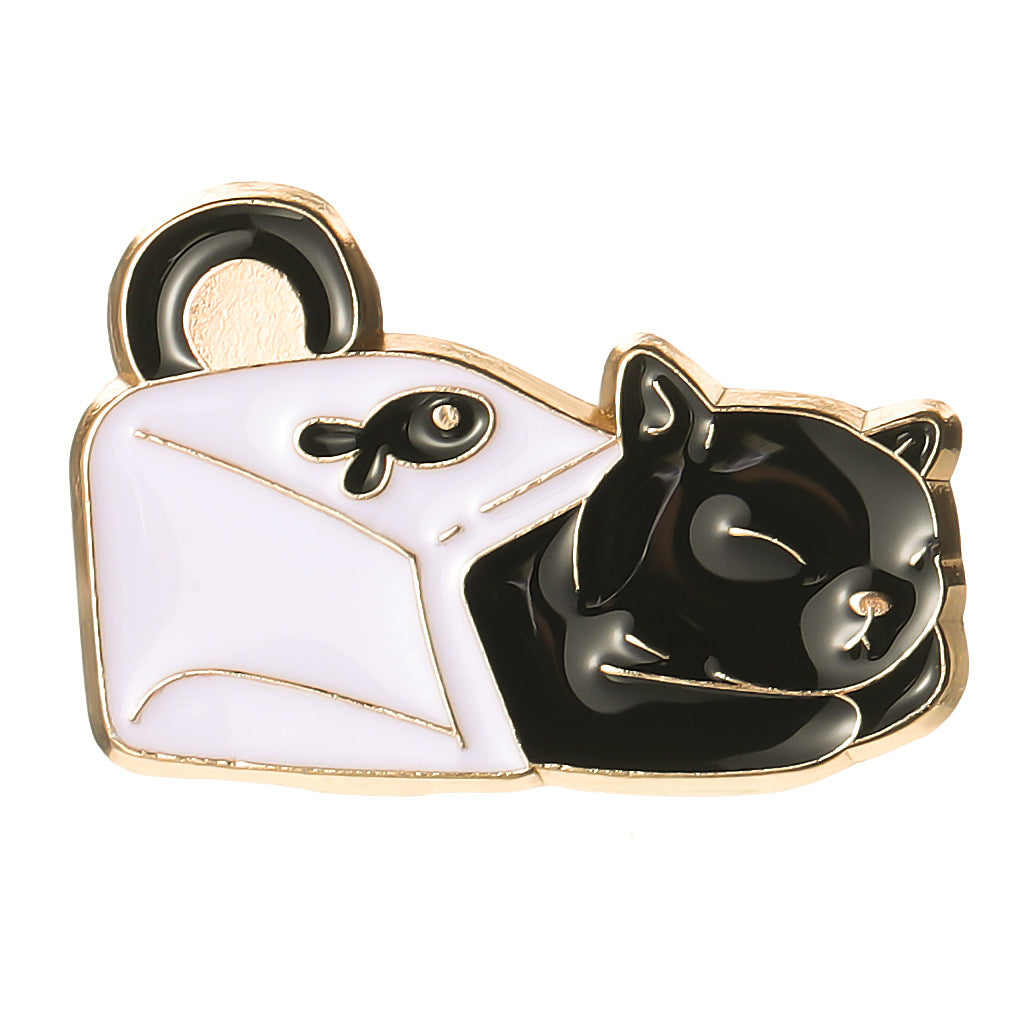 Cute Black and White Paper Bag Cat Pins