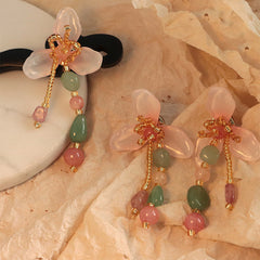 Natural Stone Flower Antique Style Earrings Hairpin