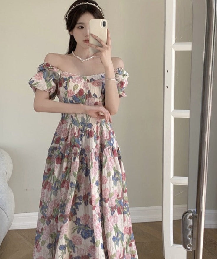 Dalila Floral Pearl Decorated Vintage-Inspired Dress