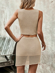 Button Up Sleeveless Top and Skirt Set