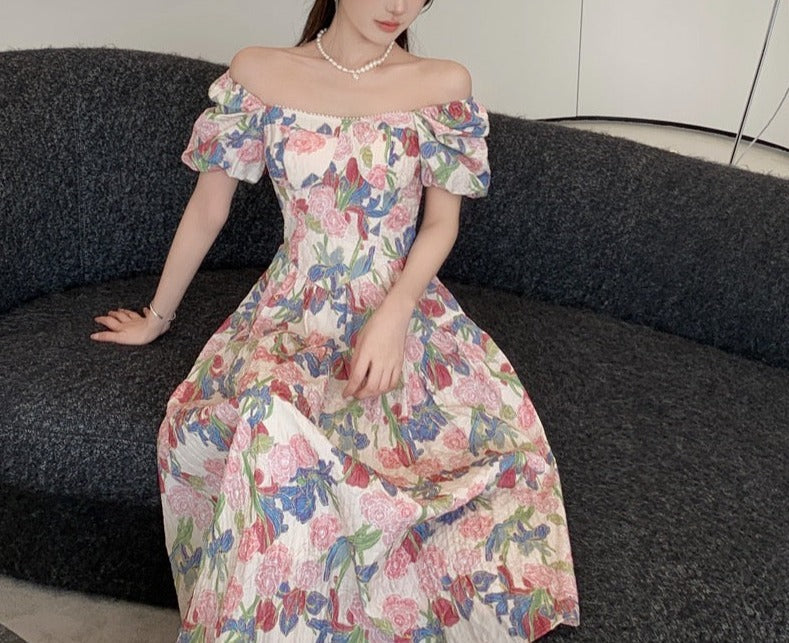 Dalila Floral Pearl Decorated Vintage-Inspired Dress