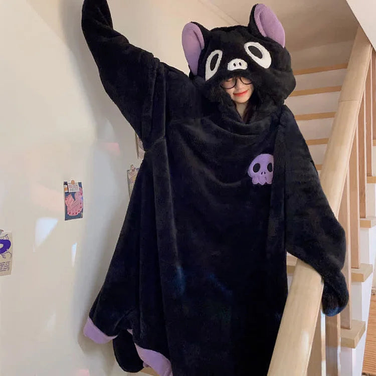 Funny Cartoon Bat Plush Hooded Jumpsuit Pajamas Dress