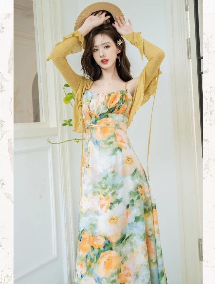 Summer Garden 2-Piece Floral Print Cottagecore Dress Set