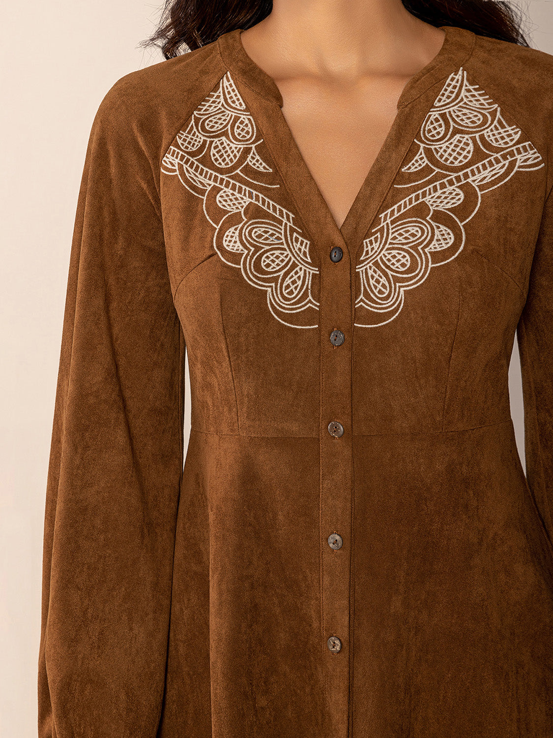 Button Down Long Sleeve Mini Dress