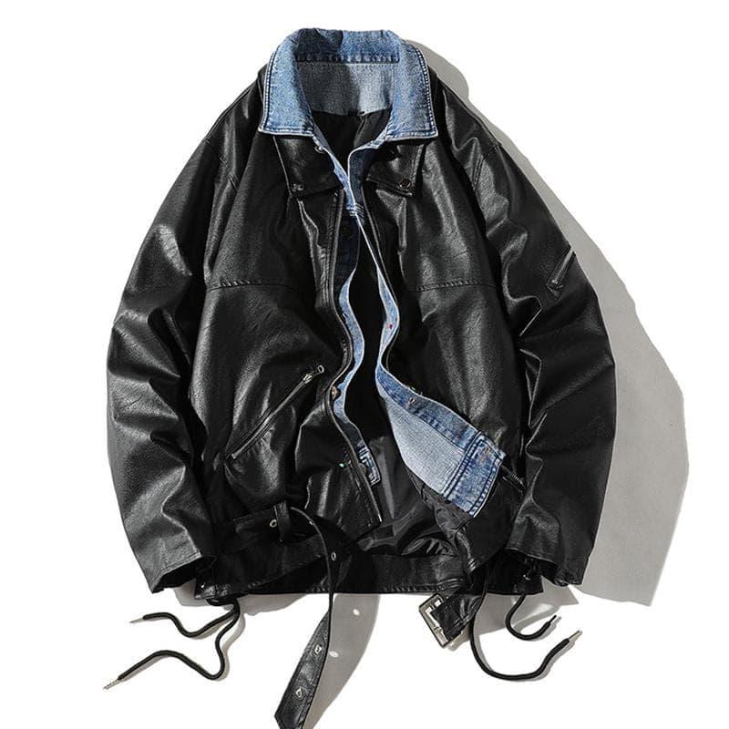 Ribbon Denim Leather Jacket